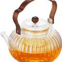 40OZ/1200ML Glass Pumpkin Teapot with Removable Infuser & Lid, Stovetop & Microwave Safe Clear Borosilicate Glass Tea Maker Water Kettle for Loose Leaf Blooming Tea