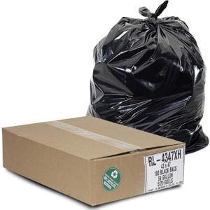 Aluf Plastics 56 Gallon Trash Can Liners (100 Count) - 43" x 47" - Thick 1.5 MIL Equivalent Black Trash Bags for Bathroom, Kitchen, Office, Industrial, Commercial, Recycling and More