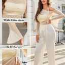 Avidlove Women Mesh Top Long Sleeve Rhinestone Tops Off Shoulder Bell Sleeve Drawstring Blouse Sheer Sparkly Shirt S-XXL (Champagne)