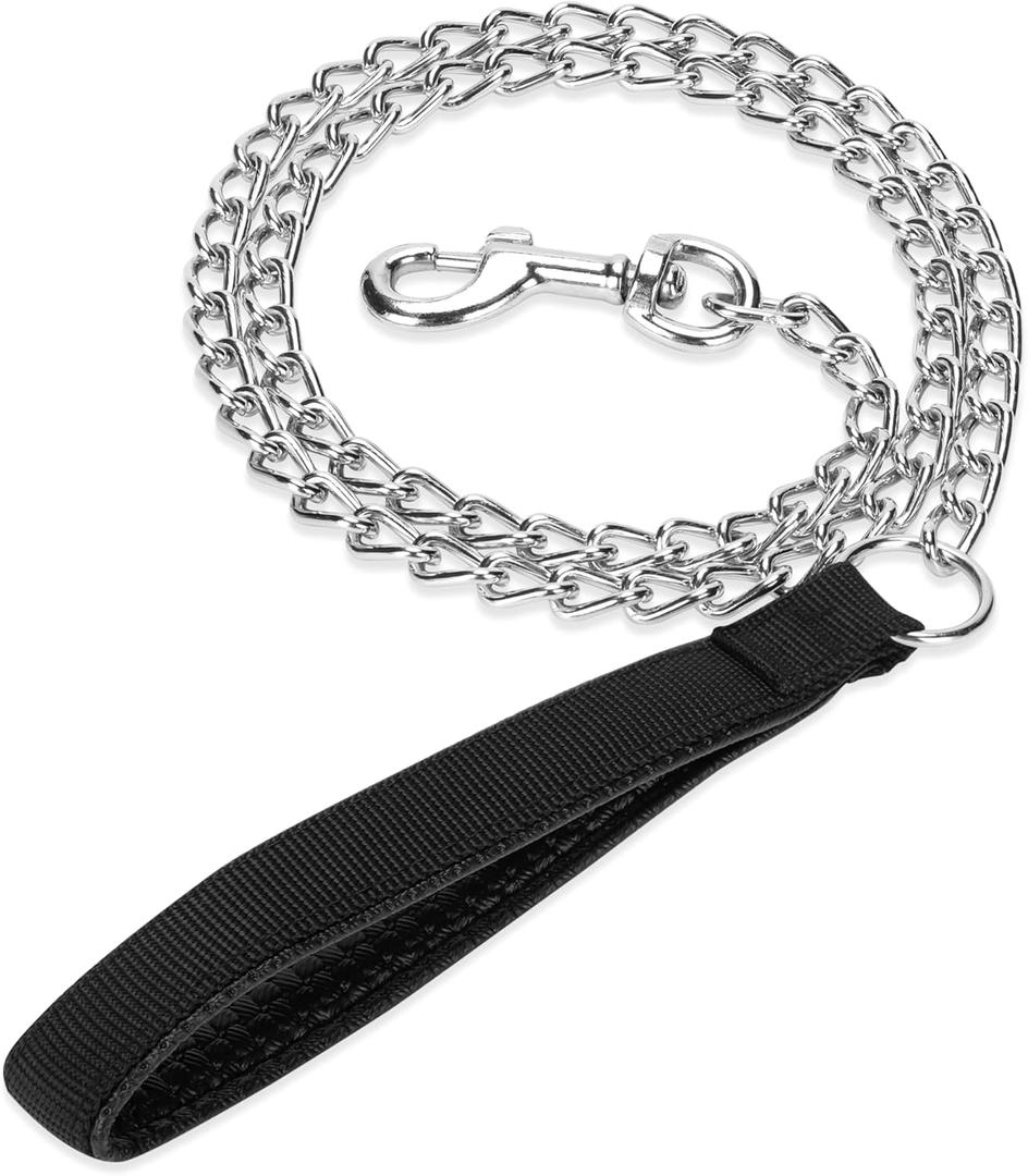 Metal Chain Heavy Duty Dog Leash, Chew Proof Dog Leash with Soft Handle for Large & Medium Size Pets Walking(6 ft. x 3.0 mm Black)