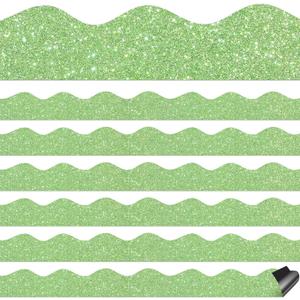 Qeeenar 24 Pcs Apple Green Glitter Magnetic Borders for Classroom Glitter Bulletin Board Borders Whiteboard Chalkboard Shine Strips Trim Scalloped School Bulletin Board Decorations