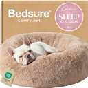 Bedsure Calming Dog Bed Medium Size Dog - Donut Washable Medium Pet Bed, 30 inches Anti-Slip Round Fluffy Plush Faux Fur Cat Bed, Fits up to 45 lbs Pets, Camel