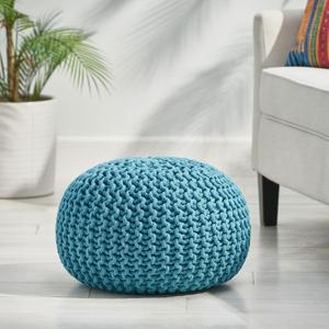 Bean Bag Chair Pouf, Modern Knit Weave Design, Aqua Color, 20 W x 20 D x 14 H, Easy Maintenance, No Assembly Required, Cozy Home Decor Accessory