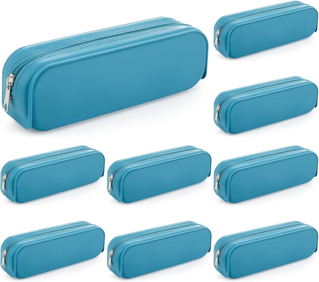 8 Pcs Silicone Pencil Case Pen Zipper Pouch Bags Aesthetic Back to School Gifts Stationery Travel Toiletry Makeup Coin Organizer Waterproof Valentines Valentines Party Favors (Blue)