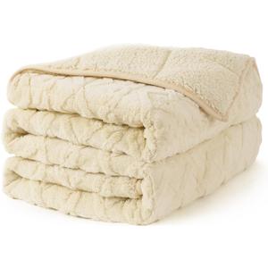 Topblan Weighted Blanket for Adults, 48" x 72" 15lbs, Soft Sherpa Twin Size Heavy Blanket with 3D Jacquard Flannel Fleece Weighted Blankets for Couch and Bed (Beige)