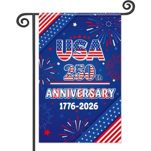 2 x Qpout 250th Anniversary Independence Day Garden Flag 12x19 Inch, Double Sided 1776-2026 Patriotic Burlap Yard Flag for 4th of July Memorial Day Outdoor Decor