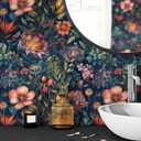 Livelynine Flower Wallpaper Dark Blue Vintage Floral Peel and Stick Wall Paper Colorful Boho Pink Green Red Bright Colors Removable Navy Floral Contact Paper for Cabinets Self Adhesive 17.5x78.8