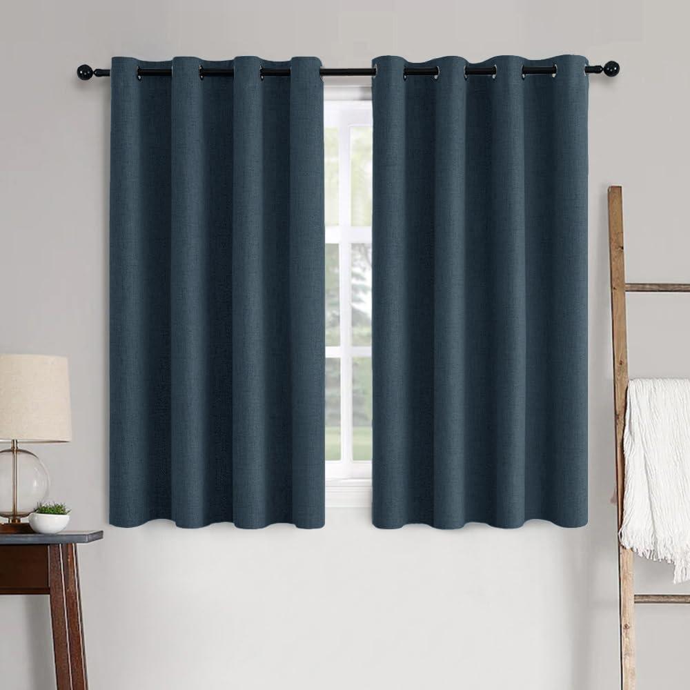 MIULEE 100% Blackout Linen Curtains for Bedroom 52x54 Inches Navy | Room Darkening, Light Blocking, Thermal Insulated, Grommet Top, Linen Textured, Window Curtains for Living Room, 2 Panels