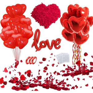 50 6-inch red Heart Balloons Latex，18-inch 10Pcs red Heart Balloons Foil ，42-inch 1Pcs red Love Balloon，Red Petals Kit for Valentines Day,Propose Marriage,Wedding Party