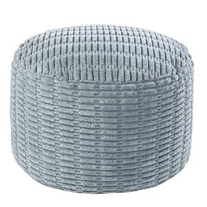 HOMBYS Unstuffed Ottoman Pouf Cover, Round Faux Fur Foot Stool, 20"x20"x12" Fuzzy Chair, Floor Bean Bag(No Filler), Foot Rest with Storage for Living Room, Bedroom, Office, Dark Grey Striped Tufted