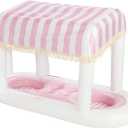 FUNBOY Giant Floating Pink Cabana Stripe Drink Station, Removable Fabric Shade with Fringe, Perfect for Parties, Table-Top Decorations and in-Pool Refreshments.