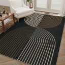 Garvee Arch Striped Living Room Rugs 4x6 Indoor Outdoor Easy Jute Rugs with Non Slip Backing, Stain Resistant Non Shedding Carpet Foldable Thin Neutral Mats for Entryway Dining Room Patio, Black/Brown