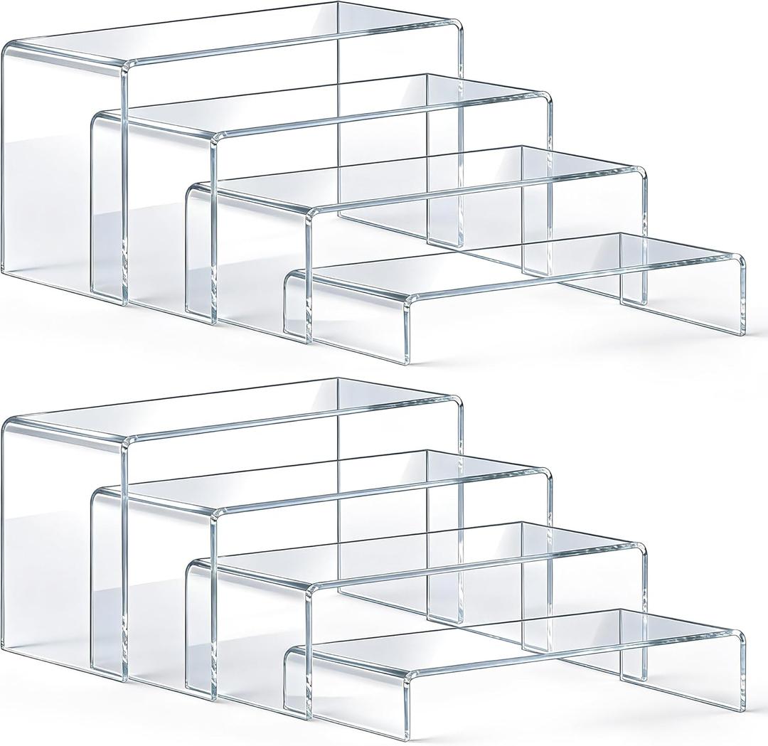 Acrylic Display Risers 8 Pcs - Clear Acrylic Shelves & Display Stand, Rectangular Risers for Cupcake, Retail & Desktop, 4 Sizes (7", 8", 9") (Medium)