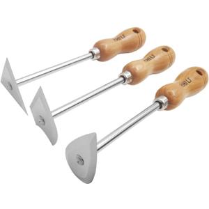 CHILI TOOLS 3PC. Stainless Steel Shave Hook Scraper Set With Wooden Handle, 8-3/4" Length, Made In Taiwan