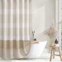 Awellife Boho Shower Curtains for Bathroom,Beige Linen Texture Shower Curtain with Striped Tassels 72x72 Inches Neutral