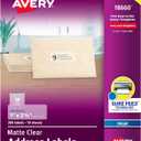 Avery Printable Address Labels with Sure Feed, 1" x 2-5/8", Matte Clear, 300 Blank Mailing Labels (18660) (One Size)