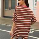 Shorts Sets Women Striped Outfits Oversized T Shirts 2025 Striped Lounge Wear Summer Outfits Tracksuit (Brown, L)