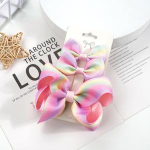 3PCS Hair Bows for Girls Hand-made Colorful Grosgrain Ribbon Hair Bows Alligator Clips Hair Accessories Barrettes for Little Teen Toddler Girls Kids (gradient rainbow)