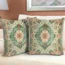 Boho Floral Throw Pillow Covers 18x18 inch Set of 2,Green Boho Rug Geometric Floral Pattern Decor Double Sided Pattern Cushion Cover Soft Pillow Case Living Sofa Room Bed Square Pillow Cover