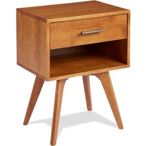 Mid Century Modern One Drawer Nightstand/Constructed of Solid Wood/Castanho Finish