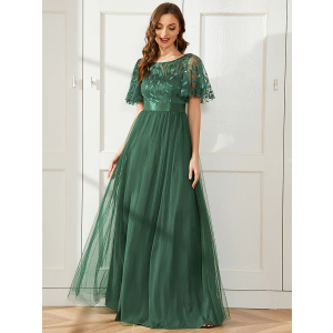 Talisea Plus Size Formal Dresses - V Neck Flutter Sleeve Glitter Prom Evening Gowns Wedding Guest Chiffon Long Maxi Dress XL/L