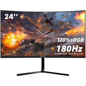 CRUA 24” Curved Gaming Monitor, 180Hz/144Hz FHD 1080P, Support 120% sRGB, AMD FreeSync, Low Motion Blur, Wall Mount Installs Compatible, for Office and Games(HDMI 1.4 & DP 1.2) – Black