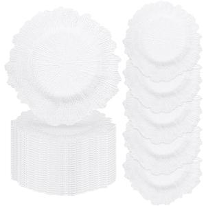 fani 50 Pcs White Charger Plates Bulk, 13 Inch Reef Wedding Chargers for Dinner Plate, Round Plastic Reusable Ruffled Rim Decorative for Table Setting, Parties, Wedding, Events