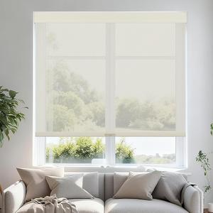 Persilux Free-Stop Cordless Roller Shades for Windows Light Filtering Shades, 5% Openness Solar Screen Semi Sheer Roller Blinds UV Protection for Office and Home. Easy to Install 33" W x 72" H, Beige
