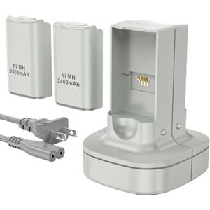 KEKUCULL Rechargeable Battery for Xbox 360 Controller, Charger Dual Charging Station Dock with 2 Pack Rechargeable Battery Compatible with Xbox 360 (Light Gray)