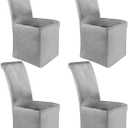 Moukeren Set of 4 Velvet Stretch Chair Covers Stretch Slipcovers Fur Chairs Cover Soft Removable Long Solid Slipcover for Wedding Dining Room(Gray) (Grey)