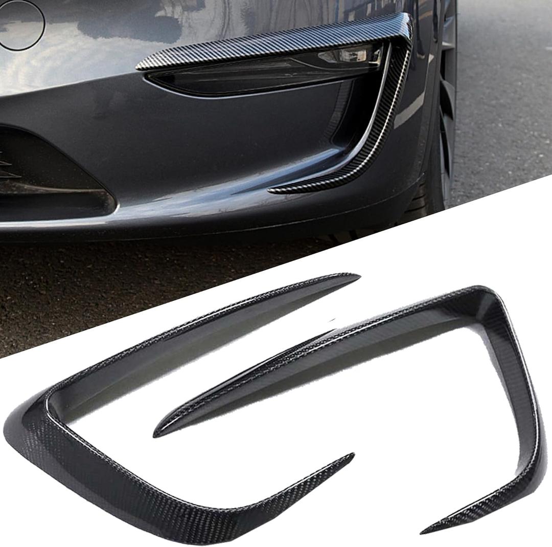 Front Fog Light Trim Cover for Tesla Model Y, 2PCS Fog Lamp Eyebrow Eyelids Cover Frame Blade Trim, Spoiler Accessories Fit Model Y 2017-2023 2024, Glossy Carbon Fiber