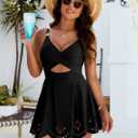 Women One Piece Swimsuit Tummy Control Cutout Skirt Bathing Suit Gold Metal Twist Front Swim Dress (Black, L)