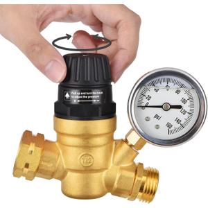 BRIGHTDECK RV Water Pressure Regulator, Lead-Free Brass Adjustable Handwheel with Gauge & Inlet Screened Filter, Universal for RV Camper Travel Trailer Home Plumbing