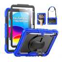 SEYMAC Case for iPad (A16) 11th/10th Generation 2025/2022 (11″/10.9″), Sturdy Heavy Duty Full-Body Shockproof Protective Case with Screen Protector, Rotating Stand, Hand/Shoulder Strap, Black/Blue