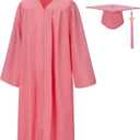 SAMDEEMI Unisex Adult Matte Graduation Gown Cap Tassel Set 2025 for High School and Bachelor 10 Colors (45 Plus, Pink)