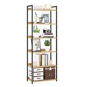 NUMENN Bookshelf, 6 Tier Bookshelves, Home Office Bookcase Shelf Storage Organizer, Free Standing Storage Shelving Unit for Bedroom, Living Room and Home Office, Natural