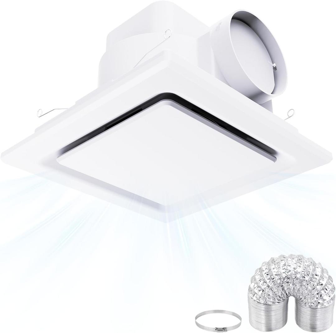 LANMEL Bathroom Exhaust Fan without Light, 10" Panel Bathroom Ceiling Ventilation Fan (8x8 Mount), 130 CFM 1.0 Sones, Quiet Square Bath Fan for Bathrooms, Shower, Office, Restroom Etc