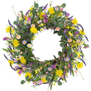 LLZLL Spring Decorations for Home 22" Spring Wreath Artificial Summer Wreaths with Eucalyptus Leaf Lavender and Daisy for Easter Indoor Outdoor Home Festival Celebrations (Multicolor-1)