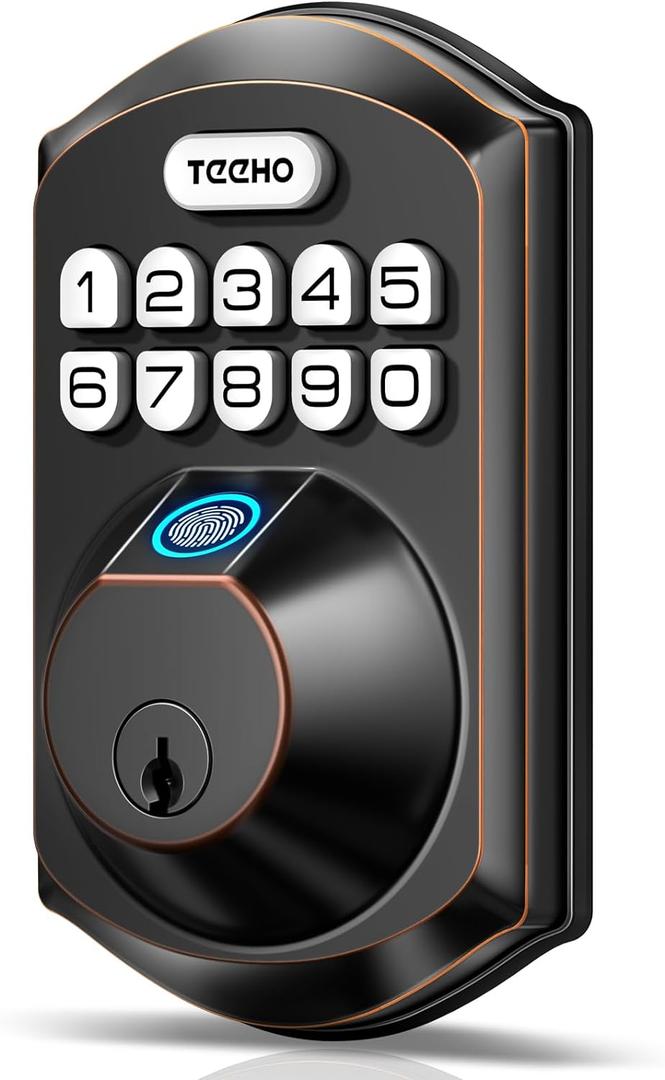 TEEHO TE002 Fingerprint Door Lock - Keyless Entry Electronic Keypad Deadbolt with 2 Backup Keys - Auto Lock - Easy Installation - Smart Locks for Front Door - Oil-Rubbed Bronze