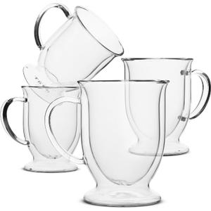 BTaT- Double Walled Glass Coffee Mugs, 16 oz, Set of 4, Glass Coffee Cups with Handle, Insulated Clear Coffee Mug for Hot and Cold Beverages, Cappuccino, Latte, Tea, Americano, Microwave Safe