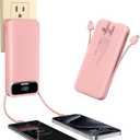 Portable-Charger Power-Bank with Built-in Cables & AC Wall Plug - 12000mAh PD 20W Fast Charging for iPhone,Samsung,Android, USB-C,Rechargeable External Battery Pack for Cell Phone,Type C,Travel Pink