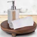 Walnut Wood Pedestal Stand, 9.06" Round Wood Riser for Kitchen Counter, Farmhouse Soap Tray Wooden Display Riser for Decor, Plant, Bottle, Cake Stand