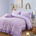 A Nice Night Delicate Bows Print On Purple Background Bedding Set,Ruffle 6 Piece Bed in a Bag Matching Sheet Set,Princess Style Chic Bowknot Printed,Twin