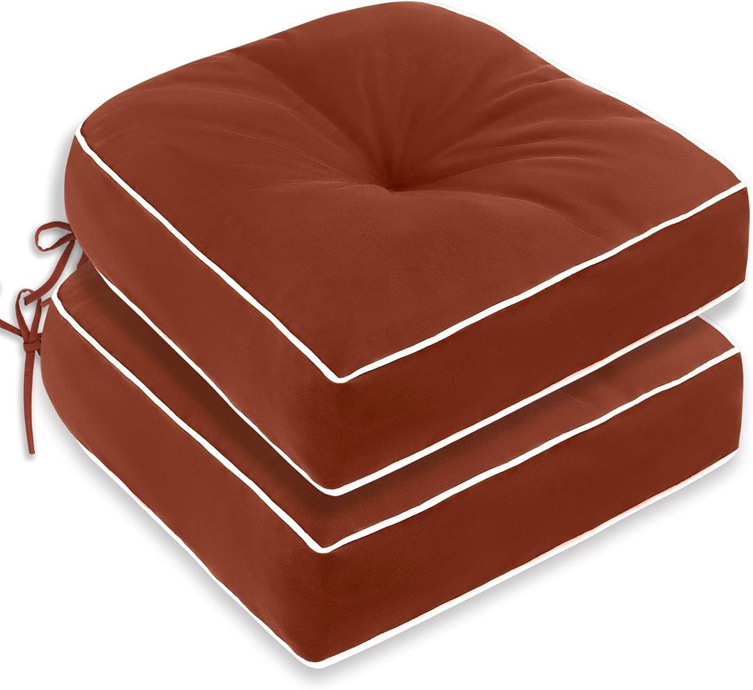 Outdoor Tufted Chair Cushion Set of 2 Waterproof and Fade-Resistant Chair Pads with Ties for Patio Dining Chairs Indoor/Outdoor Use, Spice 19x19 Inch