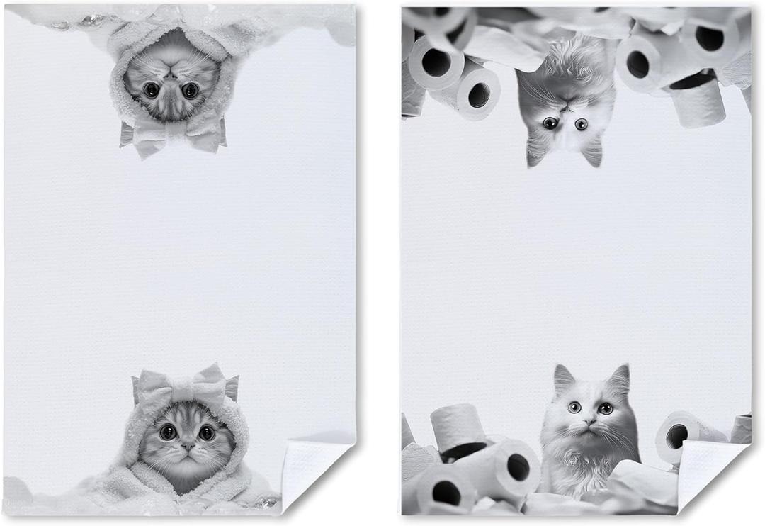 Cabana Bro Funny Cute Cat Bathroom Hand Towels Set of 2, Cat Bathroom Decor, Gifts for Cat Lovers Women Men Decorative Hand Towels for Bath Room Washroom Spa, 16x24 Inches