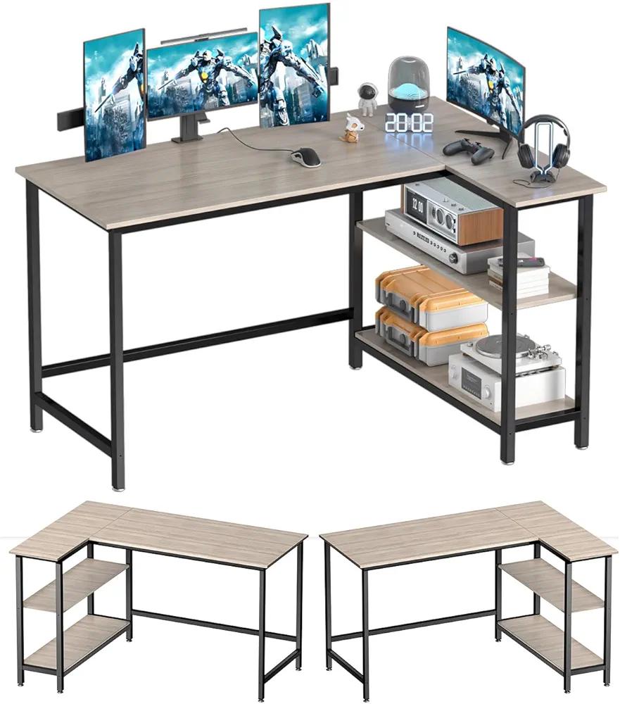 WOODYNLUX L Shaped Computer Desk - 43 Inch Home Office Desk with Shelf, Gaming Desk Corner Table for Work, Writing and Study, Space-Saving, Gray