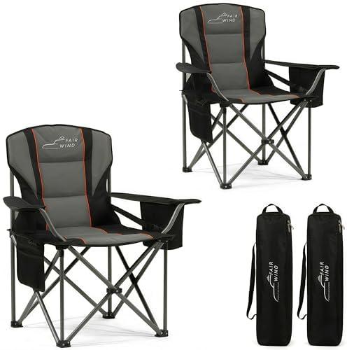 FAIR WIND 2 Pack Fully Padded Oversized Camping Chair 500LBS Capacity Heavy Duty Folding Chair for Heavy People with Adjustable Lumbar Support, Cooler Bag & Cup Holder for Outdoor, Beach