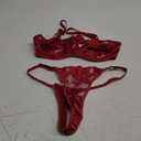 Lilosy Sexy Satin Mesh Floral Sheer Embroidered Underwire Lingerie Set 2 Piece Women (Small)