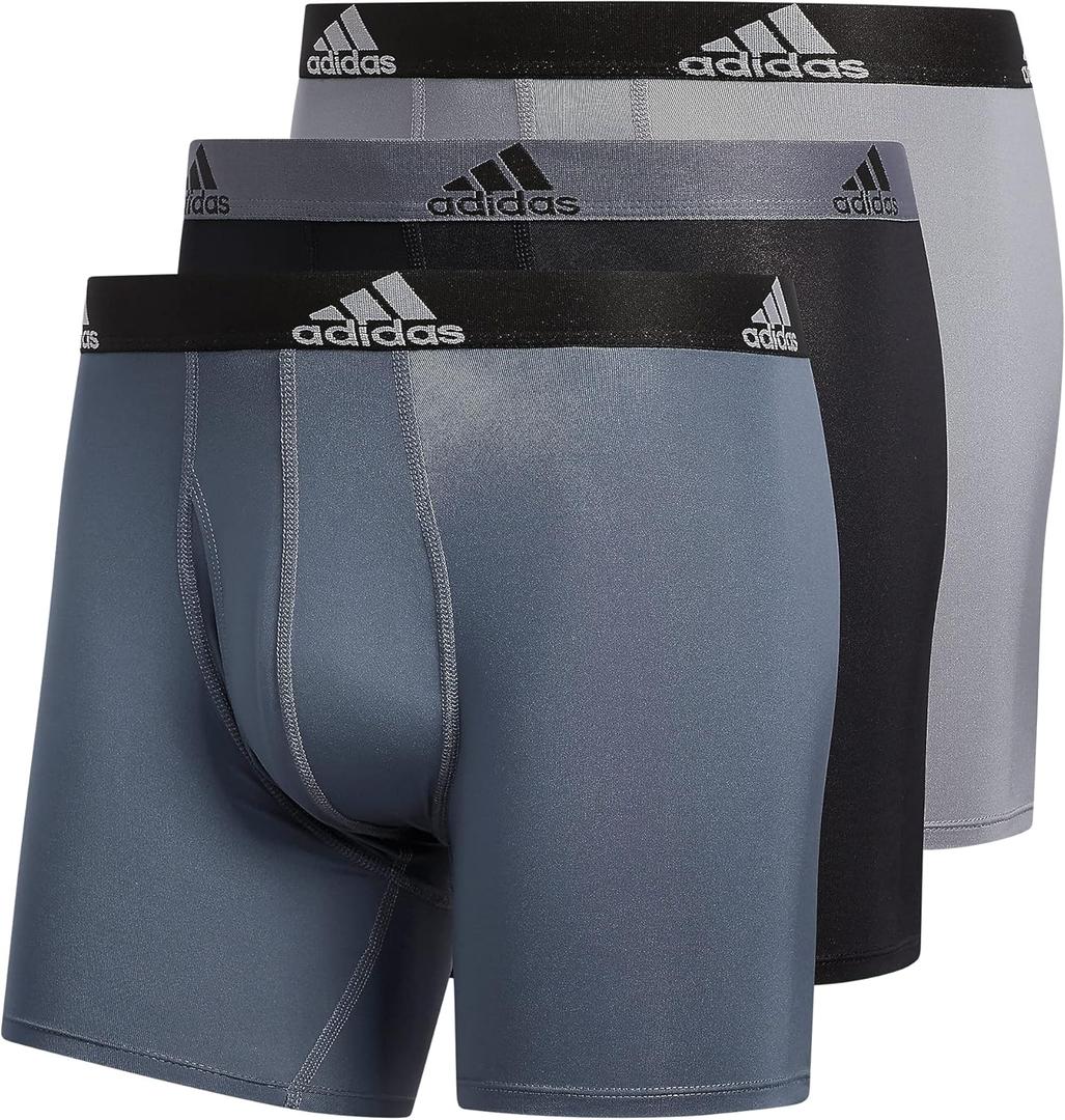 adidas Men's Microfiber Boxer Briefs Underwear (Multipack) Athletic Stretch-Fit (Large, Black/Onix Grey/Grey)