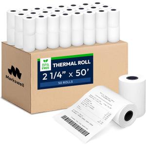 2 1/4" x 50' Thermal Paper (50 Rolls) - BPA Free Receipt Paper, 48 GSM Safe Thermal Printer Paper & Register Tape for Credit Card Machines, POS Printers